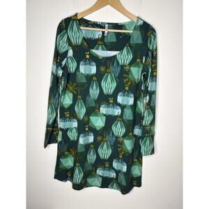 Soma Women Size M Sleep Dress Nightgown Ornaments Snowflakes Green Round Neck